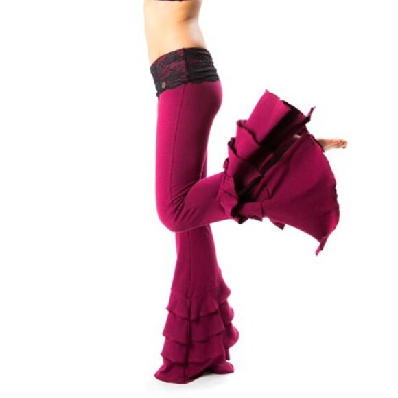 Melodia Designs Bamboo Ruffle Flare Pant Foldover Black Lace Waist Medium 32 - Picture 2 of 9